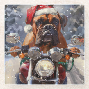 Dessous-de-verre En Verre Bullmastiff Chien équitation Moto Noël