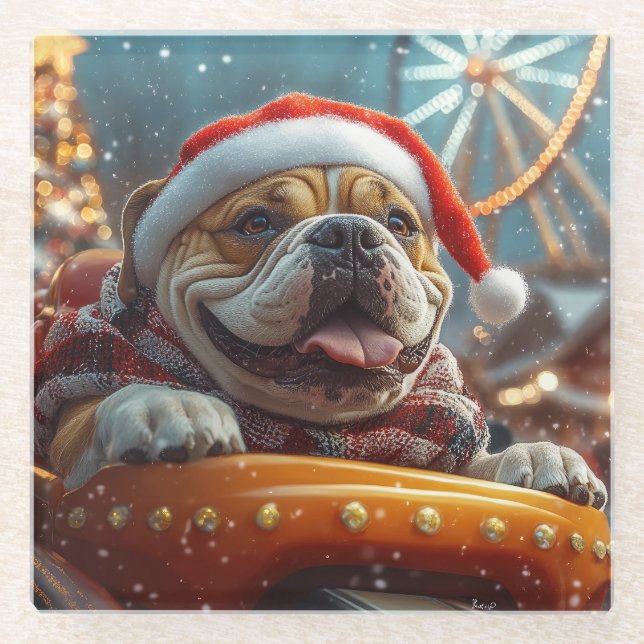 Dessous-de-verre En Verre Bullmastiff Dog Roller Dessous de verre Noël (Devant)