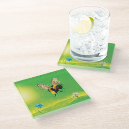 Dessous-de-verre En Verre Bumblebee survolant le pré