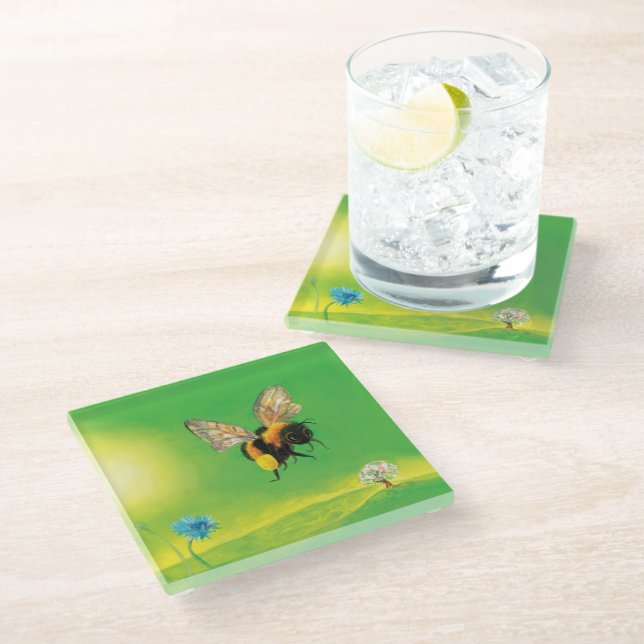 Dessous-de-verre En Verre Bumblebee survolant le pré (Incliné)