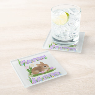 Dessous-de-verre En Verre Bunny de Pâques (Mauve)