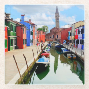 Dessous-de-verre En Verre Burano, Italie Maisons colorées italiennes & Canal