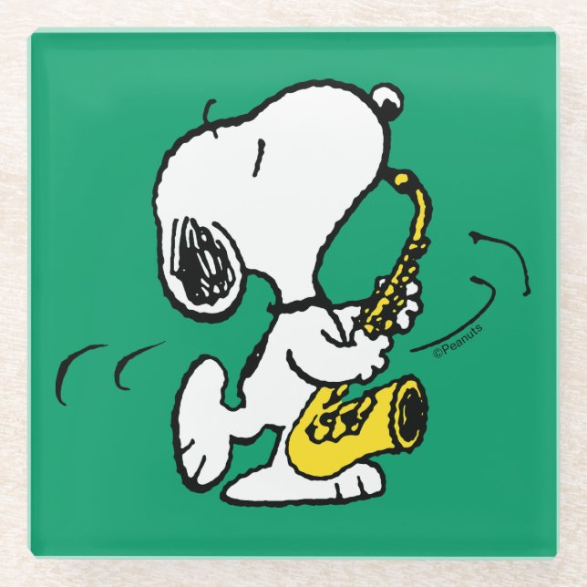 Dessous-de-verre En Verre cacahuètes | Lecteur Snoopy Saxophone (Devant)