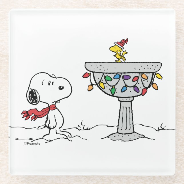 Dessous-de-verre En Verre cacahuètes | Snoopy & Woodstock Froid Birdbath (Devant)