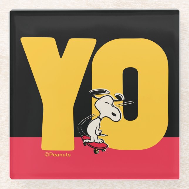 Dessous-de-verre En Verre cacahuètes | Snoopy YO Skateboard (Devant)