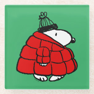 Dessous-de-verre En Verre cacahuètes Veste Snoopy Red Puffer