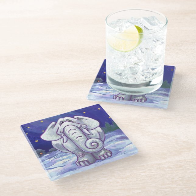 Dessous-de-verre En Verre Cadeau Eléphant blanc mignon (Incliné)
