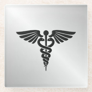 Dessous-de-verre En Verre Caduceus Médicale argenté