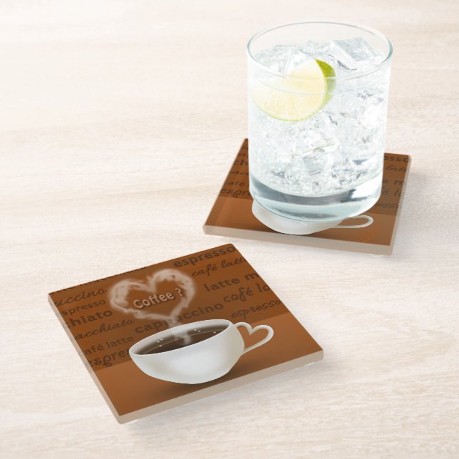Dessous-de-verre En Verre Café ? Fumée en forme de coeur (Incliné)