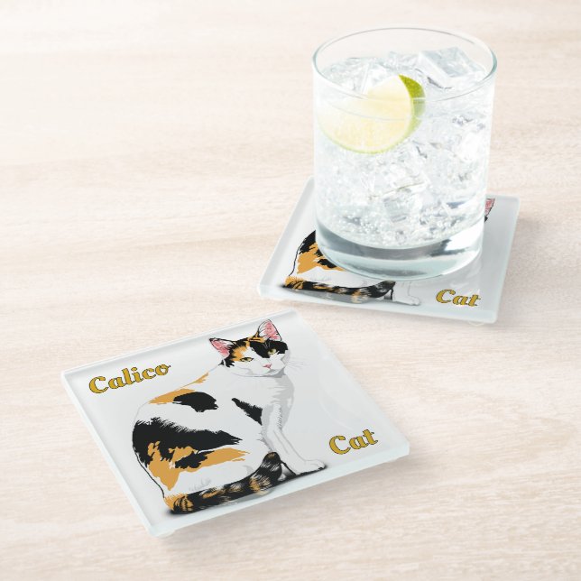 Dessous-de-verre En Verre Calico Cat Personnalisé (Incliné)