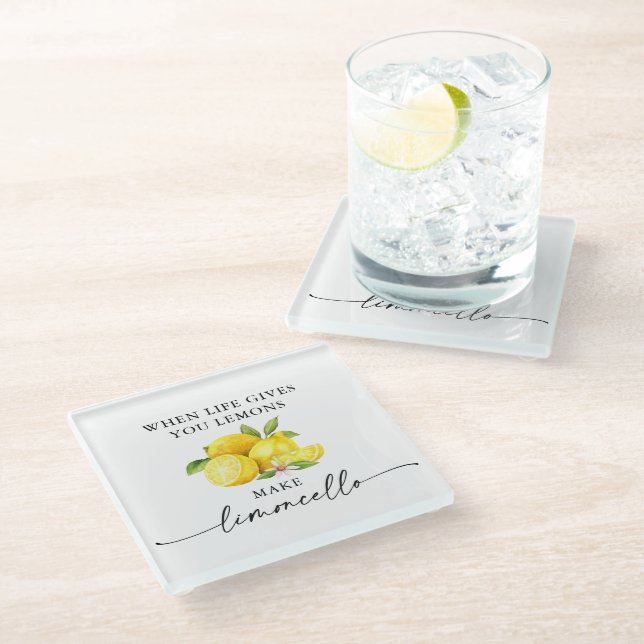 Dessous-de-verre En Verre Calligraphie Encre Aquarelle Citrons Limoncello (Incliné)