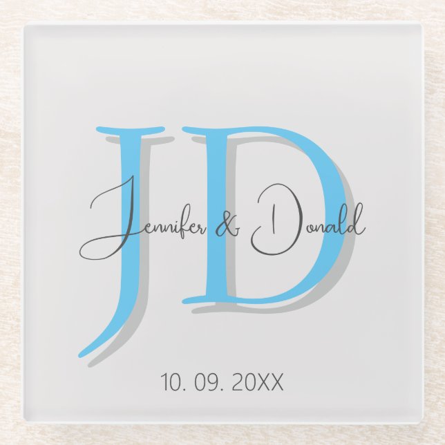Dessous-de-verre En Verre Calligraphie monogramme de script classique tendan (Devant)