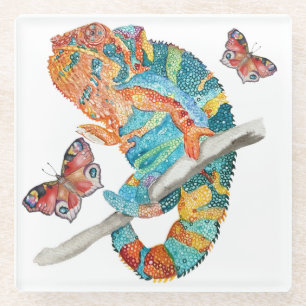 Dessous-de-verre En Verre Caméléon aquarelle vibrant