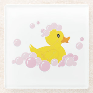 Dessous-de-verre En Verre Canard dans les bulles roses