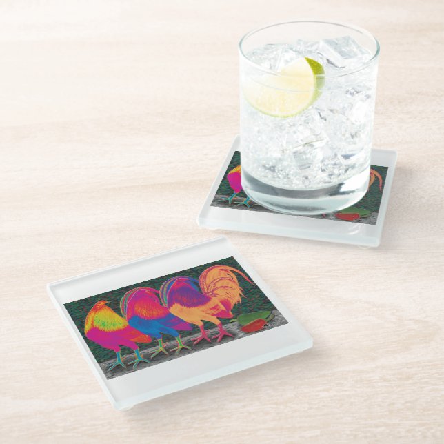 Dessous-de-verre En Verre Cantina Roosters (Incliné)