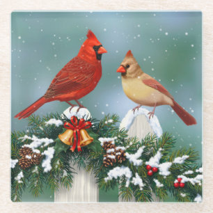 Dessous-de-verre En Verre Cardinaux de Noël & Garland