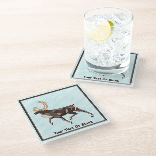 Dessous-de-verre En Verre Caribou/Reindeer d'art populaire (Incliné)