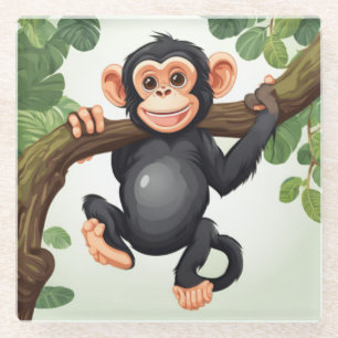 Dessous-de-verre En Verre Caricature de chimpanzé fou mignon