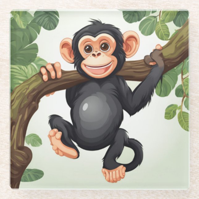 Dessous-de-verre En Verre Caricature de chimpanzé fou mignon (Devant)