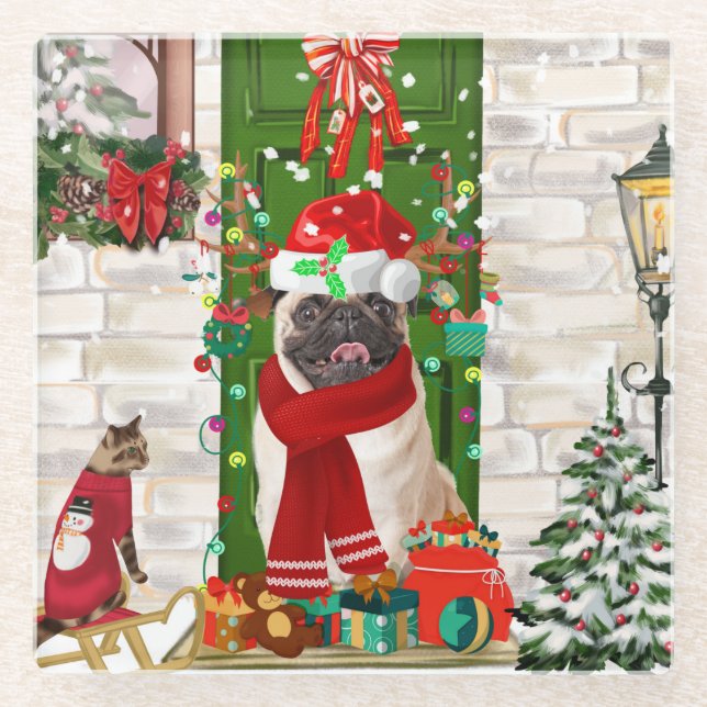 Dessous-de-verre En Verre Carlin Chien Noël (Devant)