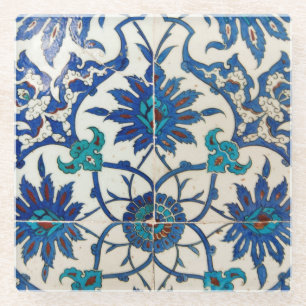 Dessous-de-verre En Verre Carreaux Iznik bleu