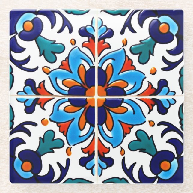 Dessous-de-verre En Verre Carrelage Talavera Mexicaine No 9 (Devant)