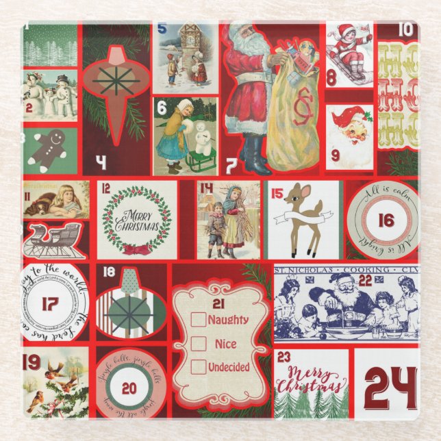 Dessous-de-verre En Verre Carrés de l'illustration de Noël (Devant)