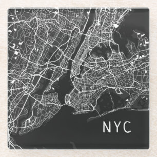 Dessous-de-verre En Verre Carte de la ville de New York Cool  NYC  Noir et b