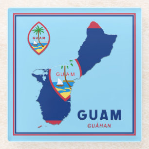 Dessous-de-verre En Verre Carte et sceau du drapeau de Guam