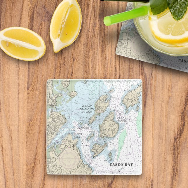 Dessous-de-verre En Verre Carte marine authentique ⚓️ Casco Bay (⚓️ Casco Bay Authentic Nautical Chart Glass Coaster
)