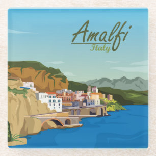 Dessous-de-verre En Verre Carte Paysage Amalfi Italie Dessin