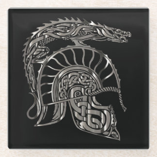 Dessous-de-verre En Verre Casque de dragon métallique de guerrier cool