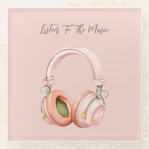 Dessous-de-verre En Verre Casque Rose Écoutez La Musique