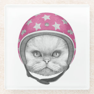 Dessous-de-verre En Verre Cavalier de moto de chat persan