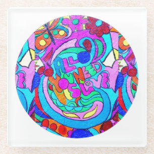 Dessous-de-verre En Verre cercle d'amour super hippie