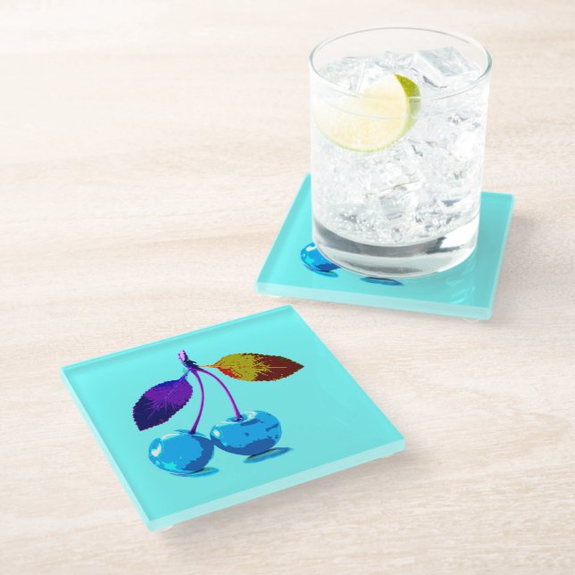Dessous-de-verre En Verre Cerises bleues vives (Incliné)