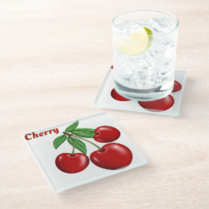Dessous-de-verre En Verre Cerises Cerise Rouge Design Personnalisé