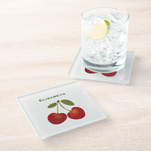 Dessous-de-verre En Verre Cerises rouges nom personnalisé