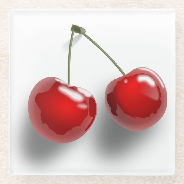 Dessous-de-verre En Verre Cerises vitrées par dessert rouge (Devant)