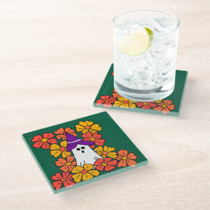 Dessous-de-verre En Verre Champ fleur de fantôme d'Halloween mignon