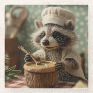 Dessous-de-verre En Verre Charming and Cute Raccoon Chef Stirring a Bowl