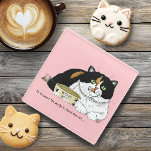 Dessous-de-verre En Verre Chat affamé au début de la matinée