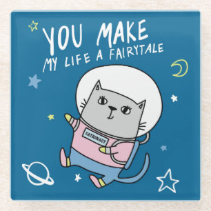 Dessous-de-verre En Verre Chat d'espace mignon