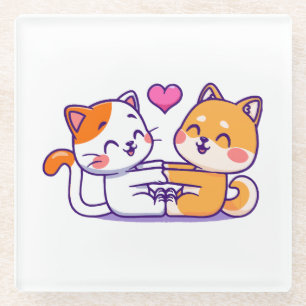 Dessous-de-verre En Verre Chat et Shiba Inu