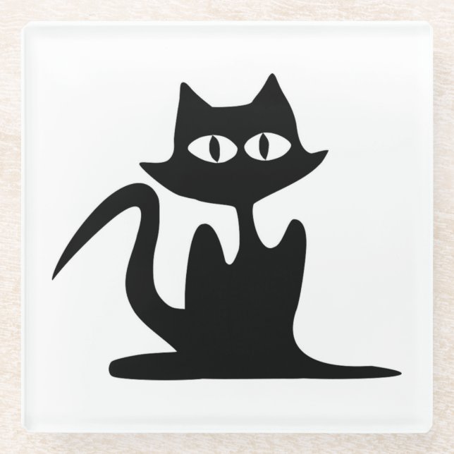 DESSOUS-DE-VERRE EN VERRE CHAT NOIR (Devant)