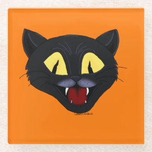 Dessous-de-verre En Verre Chat noir d'Halloween