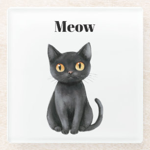 Dessous-de-verre En Verre Chat Noir Miaou