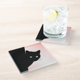 Dessous-de-verre En Verre Chat Noir Rusé Rose