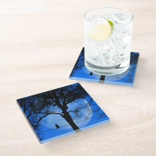 Dessous-de-verre En Verre Chat sur une lune bleue fil