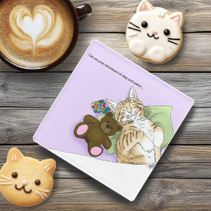 Dessous-de-verre En Verre Chat Tabby Dormant Confort Douillet Lavande